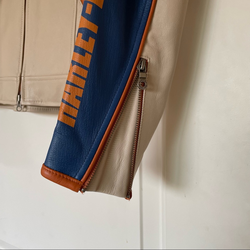 Harley Davison Orange / Blue / Cream leather jacket - Picture 6 of 16